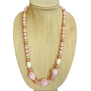 Vintage Avon Necklace Pink / Cream Beads 26" Long Retro Accessory